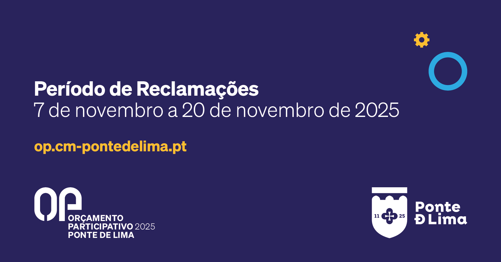 OP 2025 – Orçamento Participativo de Ponte de Lima – Período de reclamação das propostas excluídas